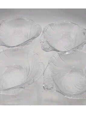 Vtg Set of 4 Mikasa Studio Nova Frosted Glass Crystal Seashell Swirl Bowls